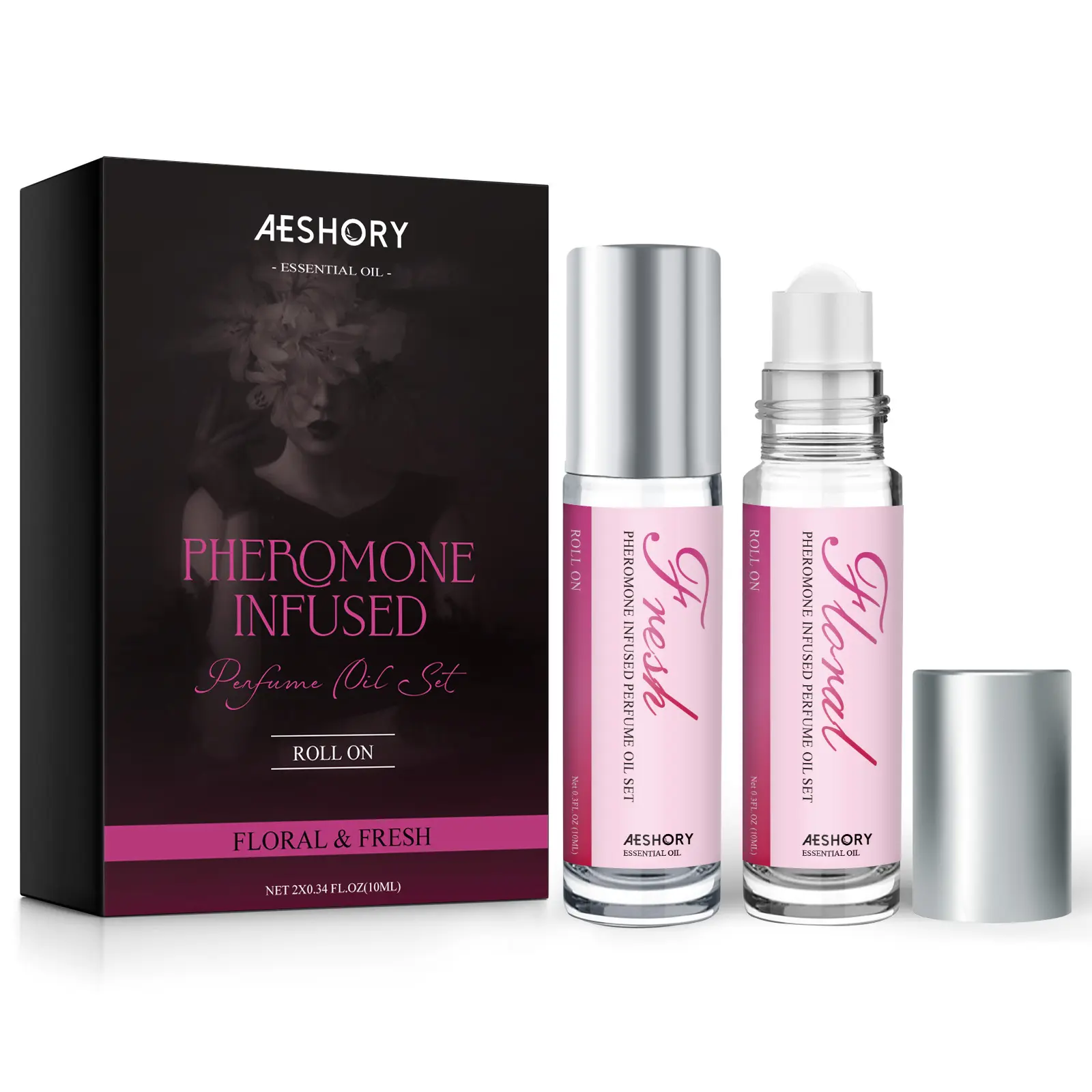 Aeshory Pheromone Perfumes for Women - 2 Pcs Rollerball Perfume, Enhanced Scents Pheromone Perfume, Roll-On Travel Perfume Long-Lasting Pheromone-Infused Essential Oil (Floral & Fresh) Cologne