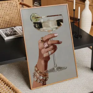 Stylish Women's Wall Art Poster, Neutral-Toned Bar Cart Oil Painting, Modern Kitchen Decor, Modern Home Decor, Retro Nostalgic Frameless Poster, Vintage Wall Art