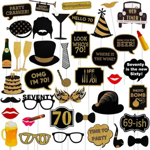 Adult 70th Birthday Photo Booth Props(41Pcs) for Her Him Cheers to 70  Birthday Party,  and Red Decorations, 70th Happy Birthday Party Supplies for Men Women