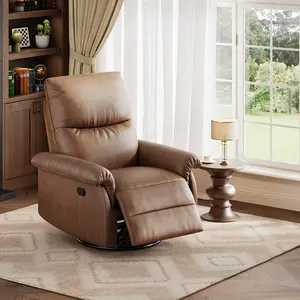 360° Swivel Rocking Recliner Chair, Manual Leather Glider with Lumbar Support & Padded Armrest, Comfortable Nursery Single Sofa for Living Room, Bedroom, Reading Chair, Oversized Reading Chair