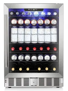 XBEAUTY 5.1 Cu.Ft Beverage Refrigerator 166 Can Wine Cooler with LED Lighting & Safety Lock for Home Bar Office 24 Inch Stainless Steel