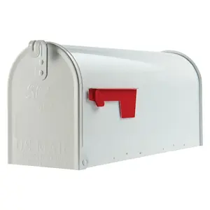 ELITE Classic Post-Mounted Galvanized Steel Mailbox - Outdoor, Rust-Resistant, White, Medium-Size, Pull-Down Design