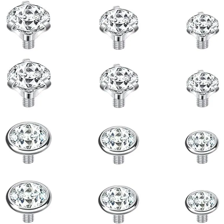 14G 4-20Pcs Surgical Steel Dermal Piercing  Cubic Zircon  Dermal Anchor Tops Titanium Base Dermal Piercing