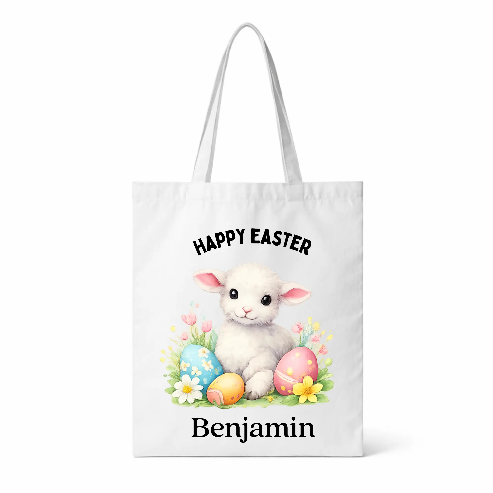 Personalized Vintage Easter Tote Bag for Kids • Custom Name Egg Hunt Bag • Heirloom Bunny, Chick, Lamb or Duck • Reusable