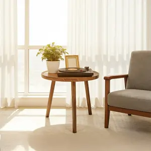 Small Round Side Table Nordic Minimalist Space Saving Foldable Wooden Coffee End Table For Living Room Bedroom Balcony Small Apartment Home Decor