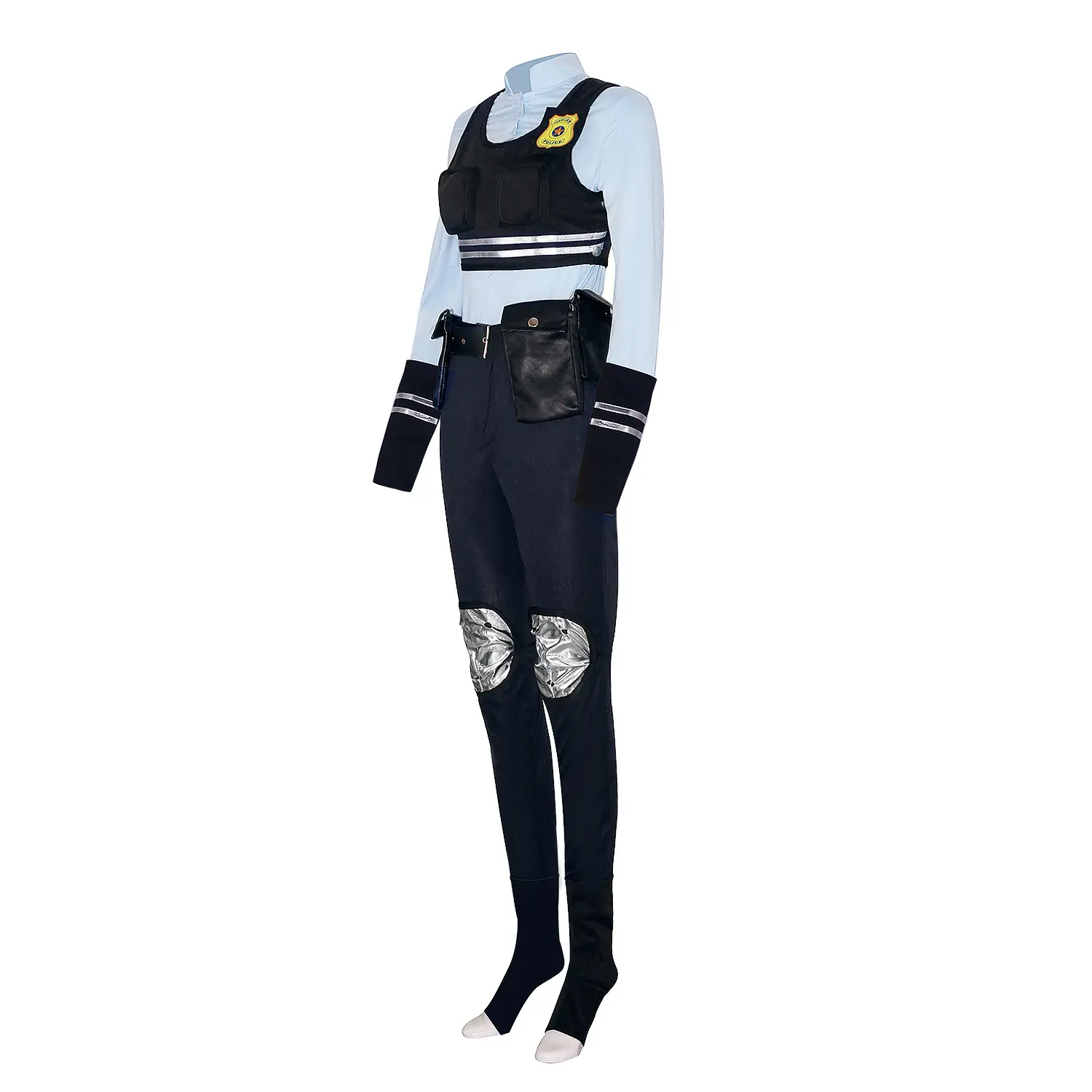 Unisex Officer Bunny Cosplay Costume, Stretchy Faux Fur Bodysuit for Halloween with Zipper and Matching Blue Accessories, Uniform, Breathable, Clothes, Comfortable, Printed, Officer Judy Women's Style, Zpd Accents