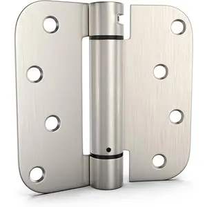 Pack of 2 4 inch Self-Closing Spring Door Hinges Satin Nickel Heavy-Duty Spring Hinges for Interior and Exterior Doors, 5/8" Radius Corners