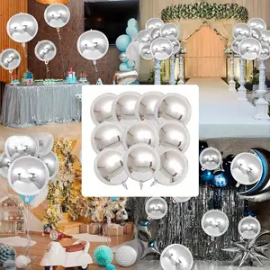 Set of 10 Silvery 4D Balloon Set, 22 Inch Silvery Mirror 4D Aluminum Film Ball, Suitable for Wedding Decoration, Birthday Party Decoration, Valentine's Day Proposal Confession, Anniversary Celebration, Photography Props, Perfect for Thanksgiving