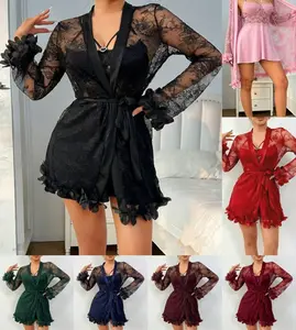 2 PCS Lace Sleepwear Nightie for Women Plus Size Nightgown Comfortable Gift for Wife or Partner Lace Design for Everyday Wear Womenswear