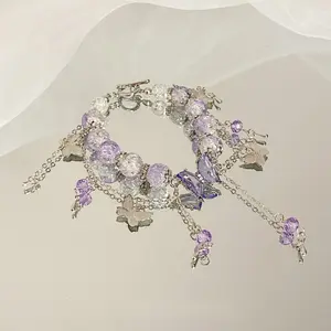 Ice Transparent Purple Butterfly Fringe Bracelet Niche Design High Appearance Level Fairy Wind Fashion Trend Beaded Bracelet