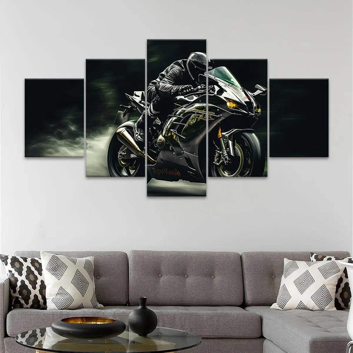 Motorcycle Pattern Canvas Painting, 5 Counts/set Modern Minimalist Design Art Painting, Creative Wall Art Decor for Home Living Room Bedroom Office, Modern Home Decoration, Ornaments