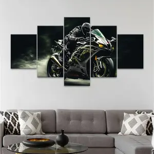 Motorcycle Pattern Canvas Painting, 5 Counts/set Modern Minimalist Design Art Painting, Wall Art Decor for Home Living Room Bedroom Office, Ornaments