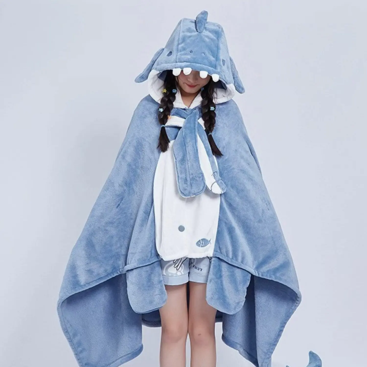 Shark Blanket Hoodie Adult Wearable Blanket Super Soft Cozy Shark Shawl Cape Type Hooded Robe Air Conditioning Blanket Nap Pajamas, Sleepwear Blanket Hooded, Soft Fleece Blanket, Free Size