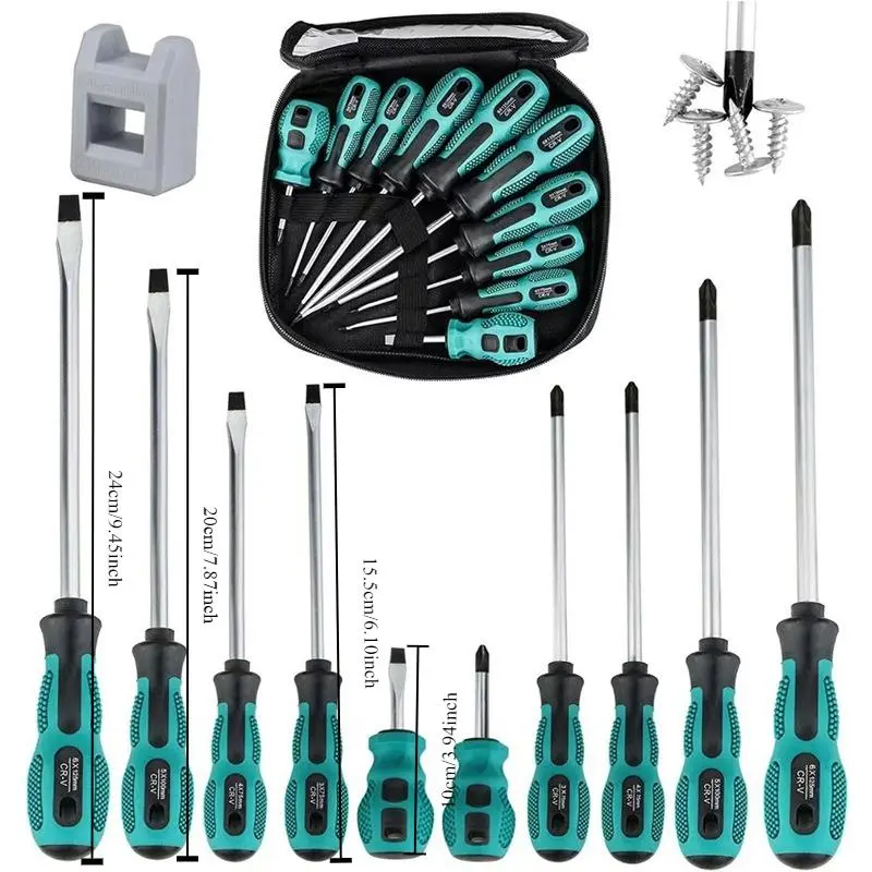 10-Piece Screwdriver Set with Strong Magnetic Tips, Includes Flathead and Phillips Screwdrivers, Essential Tool Kit for Home Repairs