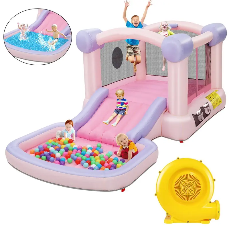 AKEYDIY Inflatable Playground - Kiddie Inflatable Slide & Bounce Mix, 840D PVC/420D Oxford, Ball Pit, Basketball Hoop, Dart Target, Safety Net, 470W Blower (161" L x 82" W x 63" H) for 4-8 Years (2-4 Kids) Indoor/Backyard Parties by SohoChic