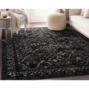 Argos Modern Vintage Lattice Black Rug - Contemporary Geometric Pattern, Durable Area Rug for Living Room, Bedroom, and Hallway