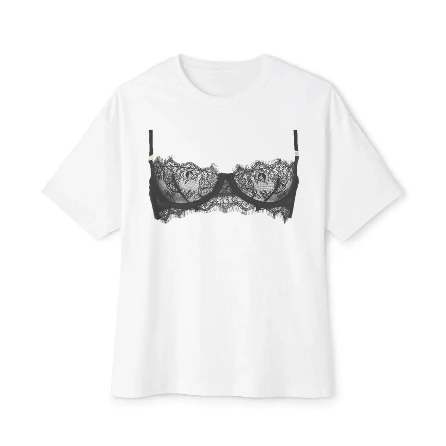 Women's Casual Round Neck Short-Sleeve Lace Bra Graphic Cotton T-Shirt, Women's Tops, Shortsleeve