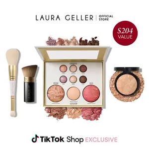 Laura Geller Tuscan Dreams Holiday Baked Starter Kit 4PC Full Face Makeup Palette with Foundation Limited Edition Brushes for Flawless Skin - Beauty Kit