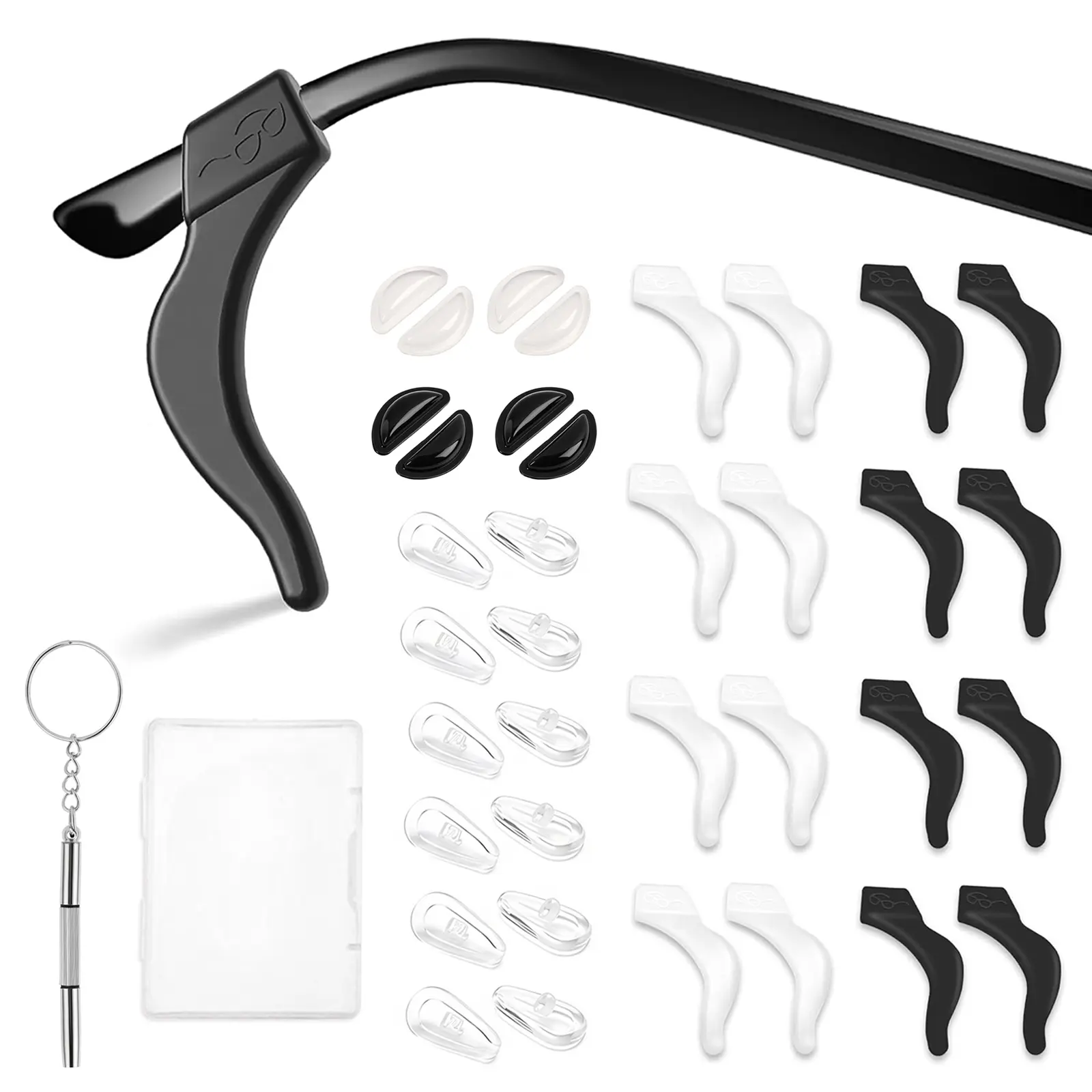 37-Piece Eyewear Comfort Set with Soft Anti-Slip Nose Pads & Temple Tips for Frames with Screw-On & Adhesive Bases to Wear Comfortably for Hours, Eye Glasses Nose Pads Non Slip, Glasses Nose Pad Replacement backtoschool