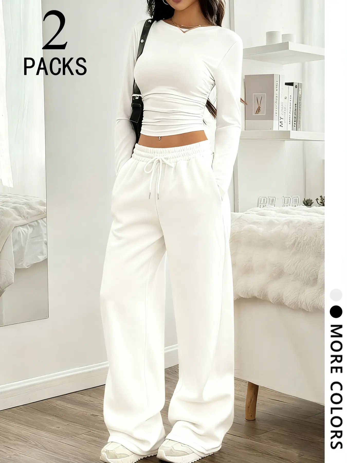 Y2K Campus Sweet Girl Back-To-School, Ruched Pleated Top & Wide Leg Pants Women Set, Youthful, Casual and Stylish, Comfortable and Fashionable Clothes