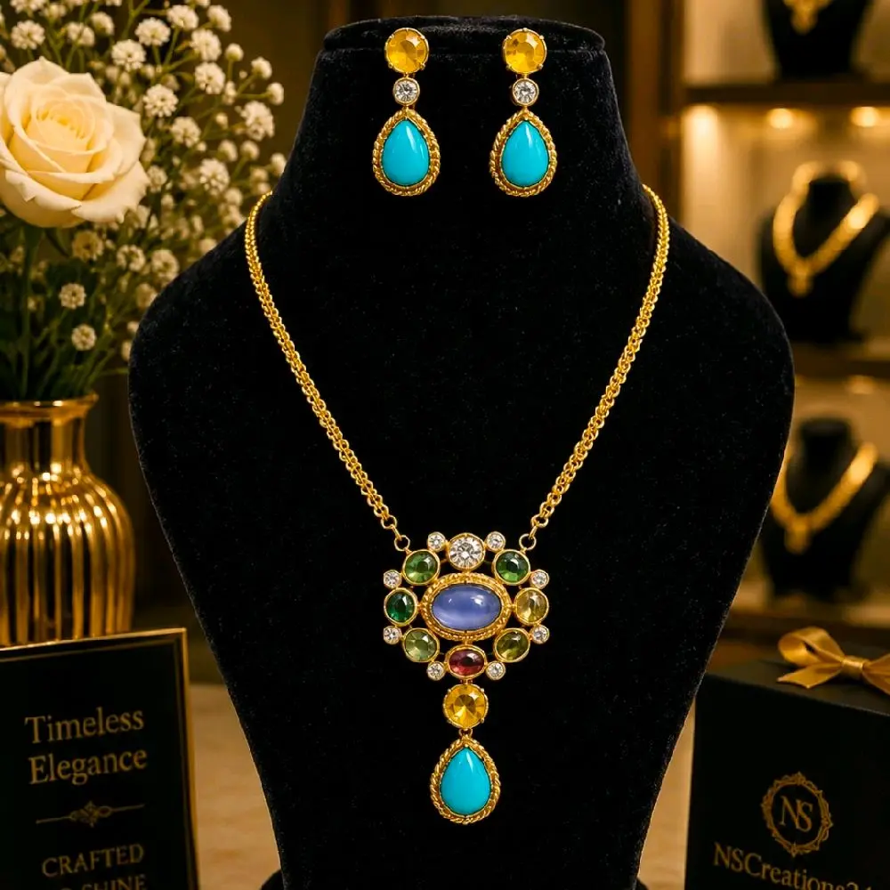 Sabyasachi-Inspired 2-Piece Elegant Necklace and Droplet Earrings Set