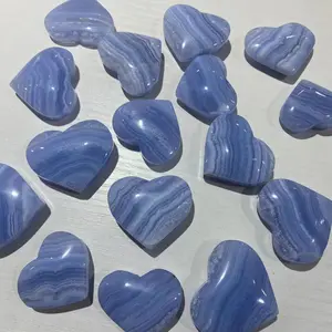 1count Natural crystal blue lace agate heart and moon Home Ornament Bag Pendant