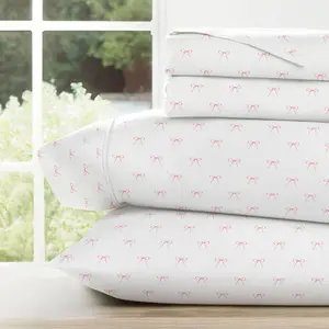Bows and Flowers Patterned 4PC Bed Sheet Set - Becky Cameron, Bows Pink, Full
