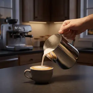 Stainless Steel Coffee Frothing Pitcher with Internal Measurements, Coffee Frother for Cappuccino, Latte Art & Milk-Based Beverage Preparation