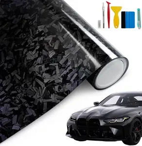 1ft x 5ft Gloss Forged Carbon Fiber Vinyl Wrap, Car Vinyl Wrap Decal Sticker Film Sheet With Air Release For Auto Decoration+Tools