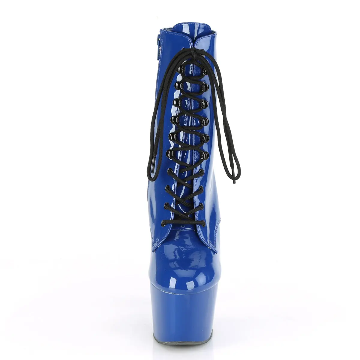 Women's High Heel Ankle Boots in Royal Blue Patent Leather, Lace-Up Stiletto with a 7-Inch Heel, 2.75-Inch Platform and Side Zipper, High Heels