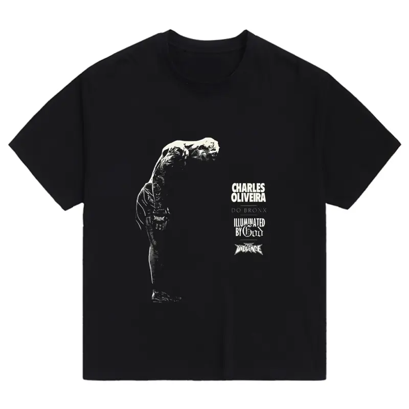 Men's Charles Oliveira "Do Bronx" Graphic Short Sleeve T-Shirt, Classic Round Neck Soft Cotton Casual Streetwear Tee, Retro UFC MMA Fighter Print Crewneck Top For Male Fight Fans