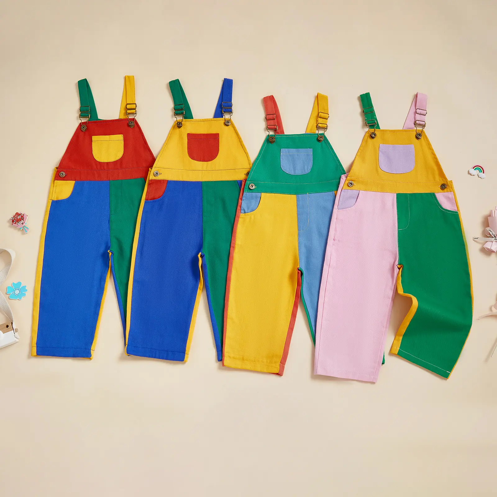Baby Clothing Toddler 90's Style Denim Overalls, Square Neck Sleeveless Jumpsuit with Adjustable Shoulder Straps, Unisex Dopamine Color Outfit for Boys & Girls, Denim Romper Style Saves Outfit Time, Casual Clothes, Toddler Outfit