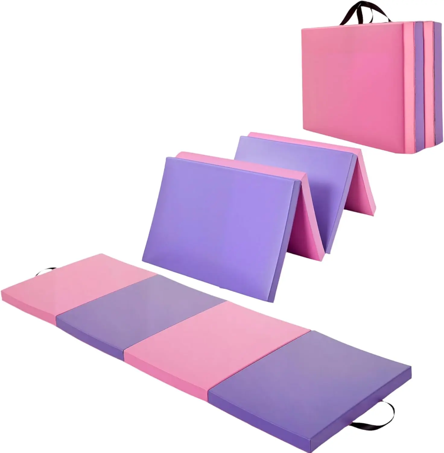 Gymnastics Mat,6x2 Ft(Four-fold) / 6.2x2.6 Ft(Five-fold) Exercise Mats, Gymnastics Tumbling Mats, Thick Portable Home Gym Floor Pad for Yoga, Pilates, Aerobics & Martial Arts Training