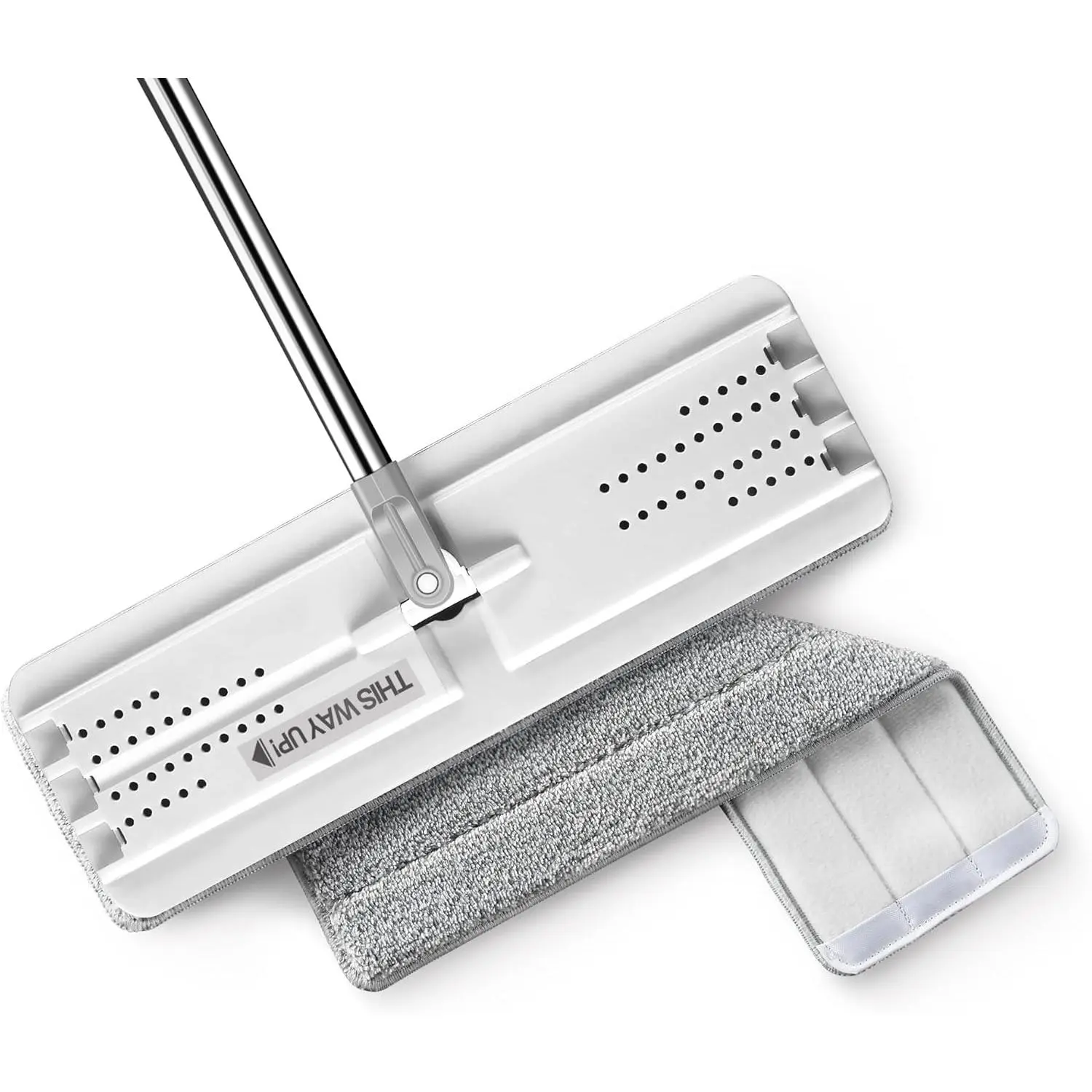 Flat Mops, Microfiber Mop for Floor Cleaning and Wall Cleaner, 50" Mop Handle with Flexible 13" Flat  with a Microfiber Mop Pad - White