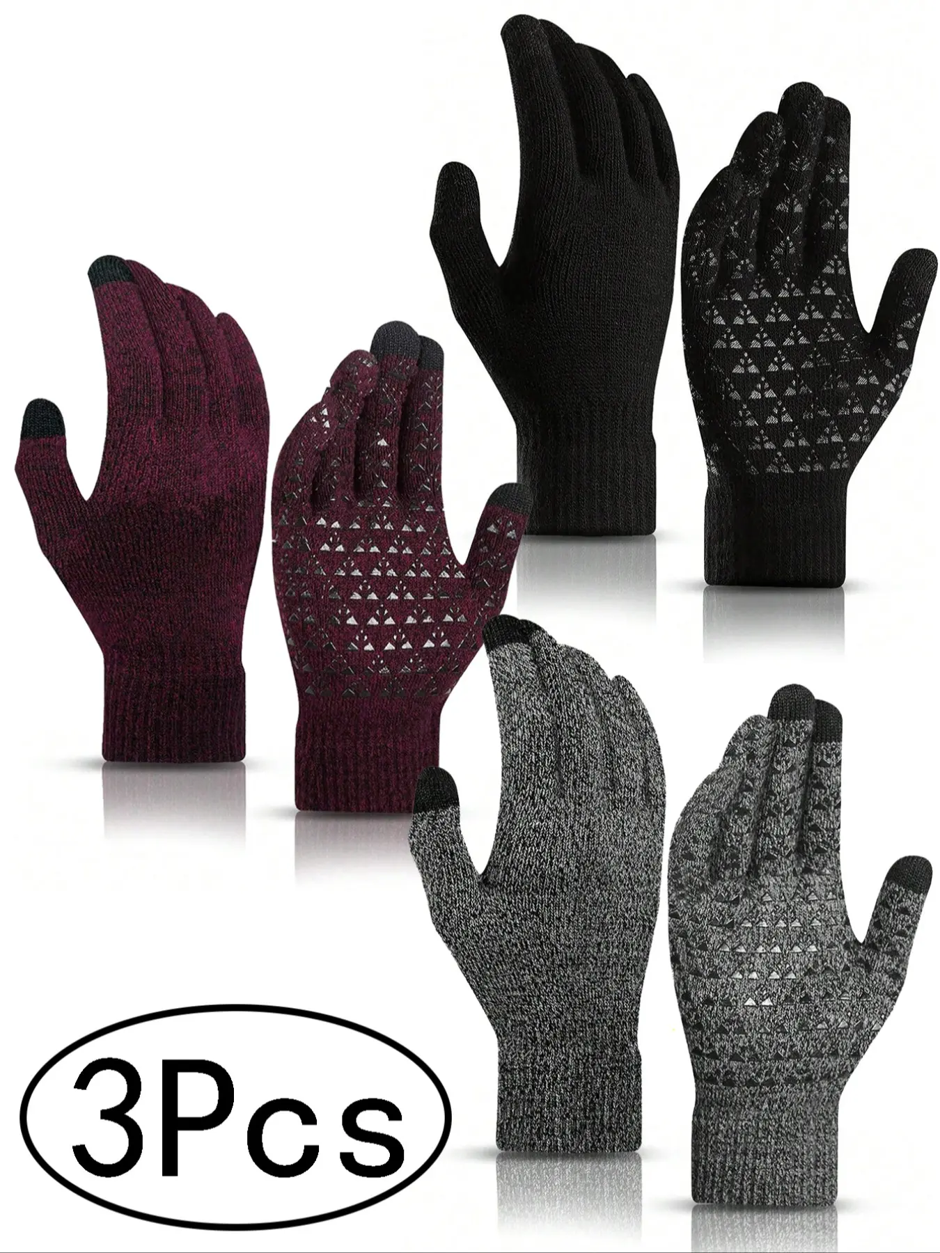 Warm Winter Touchscreen Gloves, Gloves for Cold Weather, Fitted Knit Mitts with Elastic Cuff, Casual Style for Fall & Winter, Unisex Texting Gloves