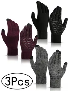 Warm Winter Touchscreen Gloves, Fitted Knit Mitts with Elastic Cuff, Casual Style for Fall & Winter, Unisex Texting Gloves