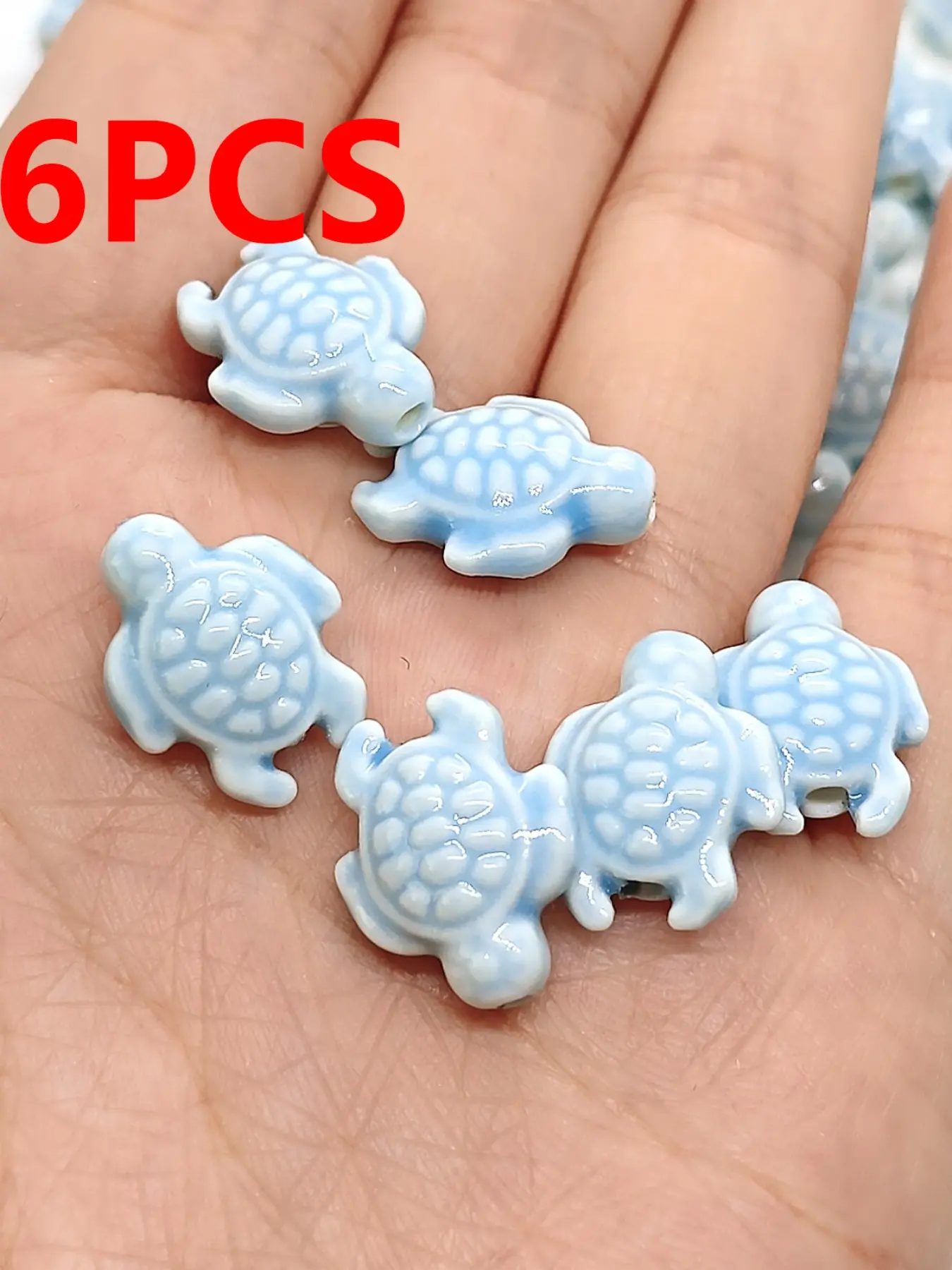 6pcs Light Blue Turtle Ceramic Beads, Ocean Style DIY Jewelry Making Supplies, Handmade Bead Accessories for All Seasons