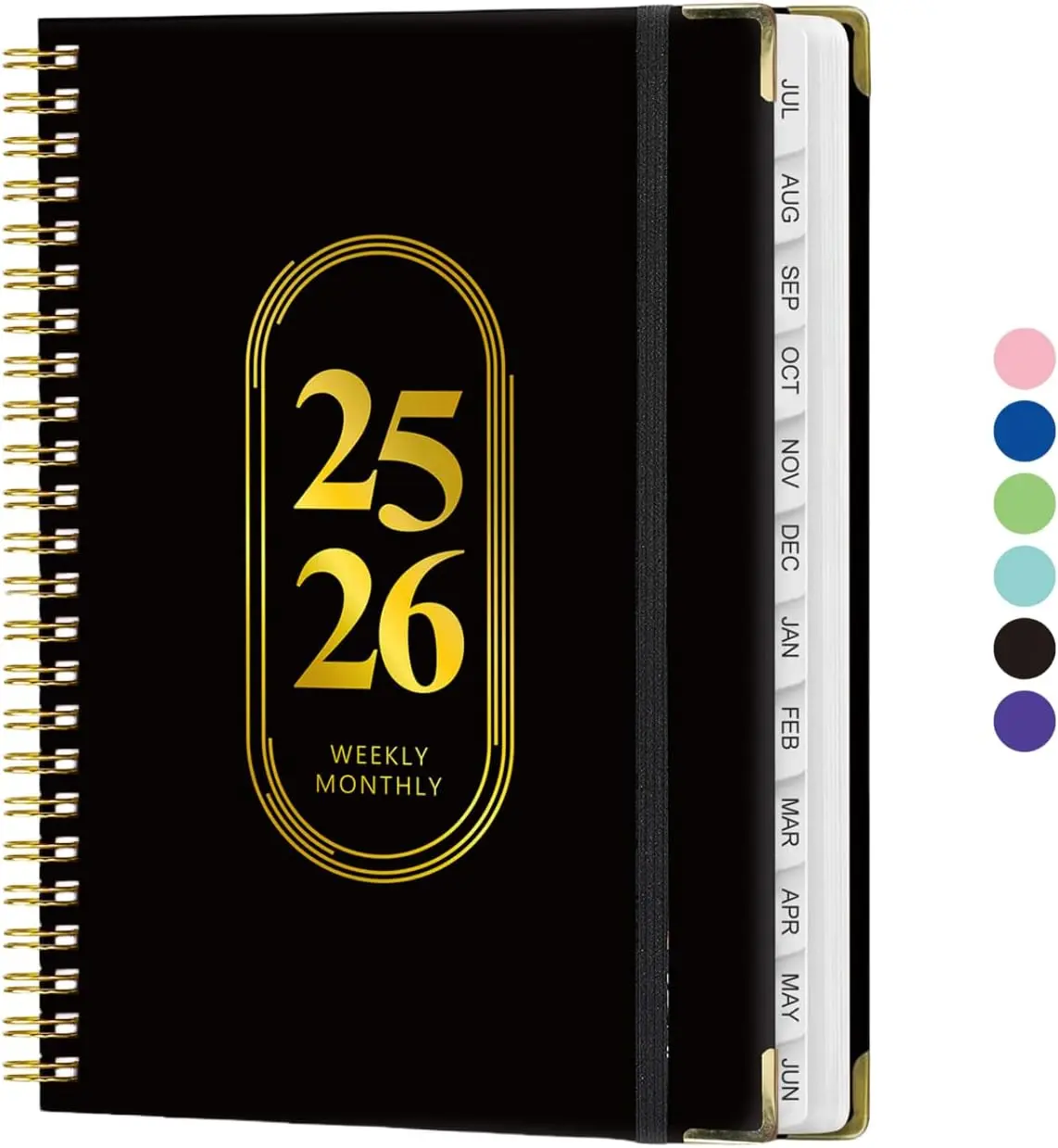 2026 A5 Size Planner (6.3"x8.5") - 12-Month Tabs, 53 Weeks, Jan-Dec 2026, Monthly & Weekly Calendars, Captures Daily Tasks, Manage School Assignments Personal Goals Work Projects, Black Office School Planning Book for Teachers