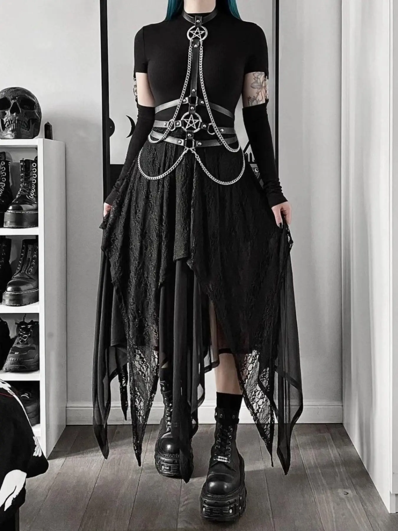 Women's Punk Style Chain Decor Harness Belt, Fashionable Gothic Style PU Leather Belt, Trendy All-match Clothes Accessories for Party & Daily Decor, Gothic Buckle, Street Style Belt, Chain Belts, Cool Belts
