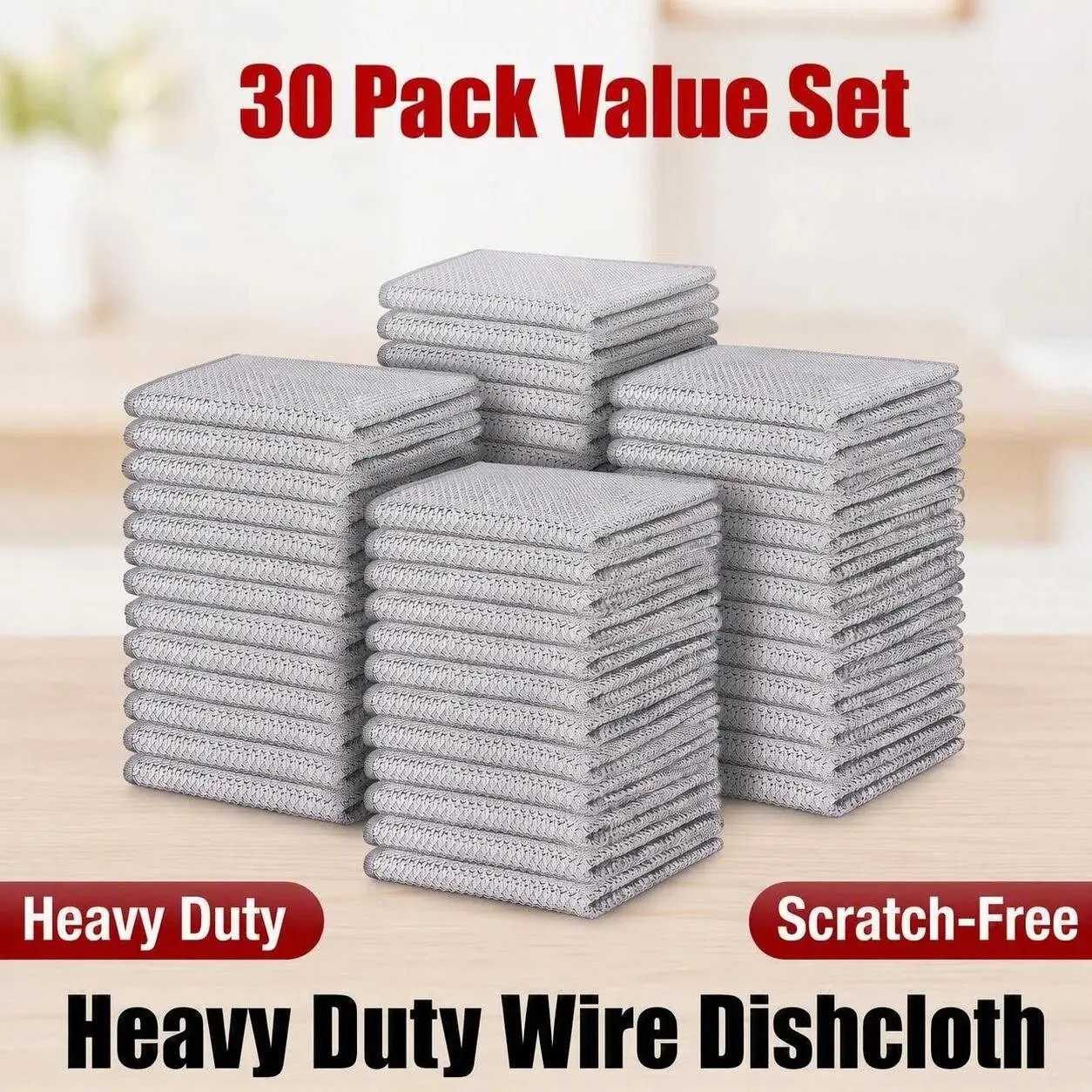 30-Pack Non-Scratch Wire Dishcloths – Multi-Purpose Wire Scouring Cloths for Wet and Dry Cleaning