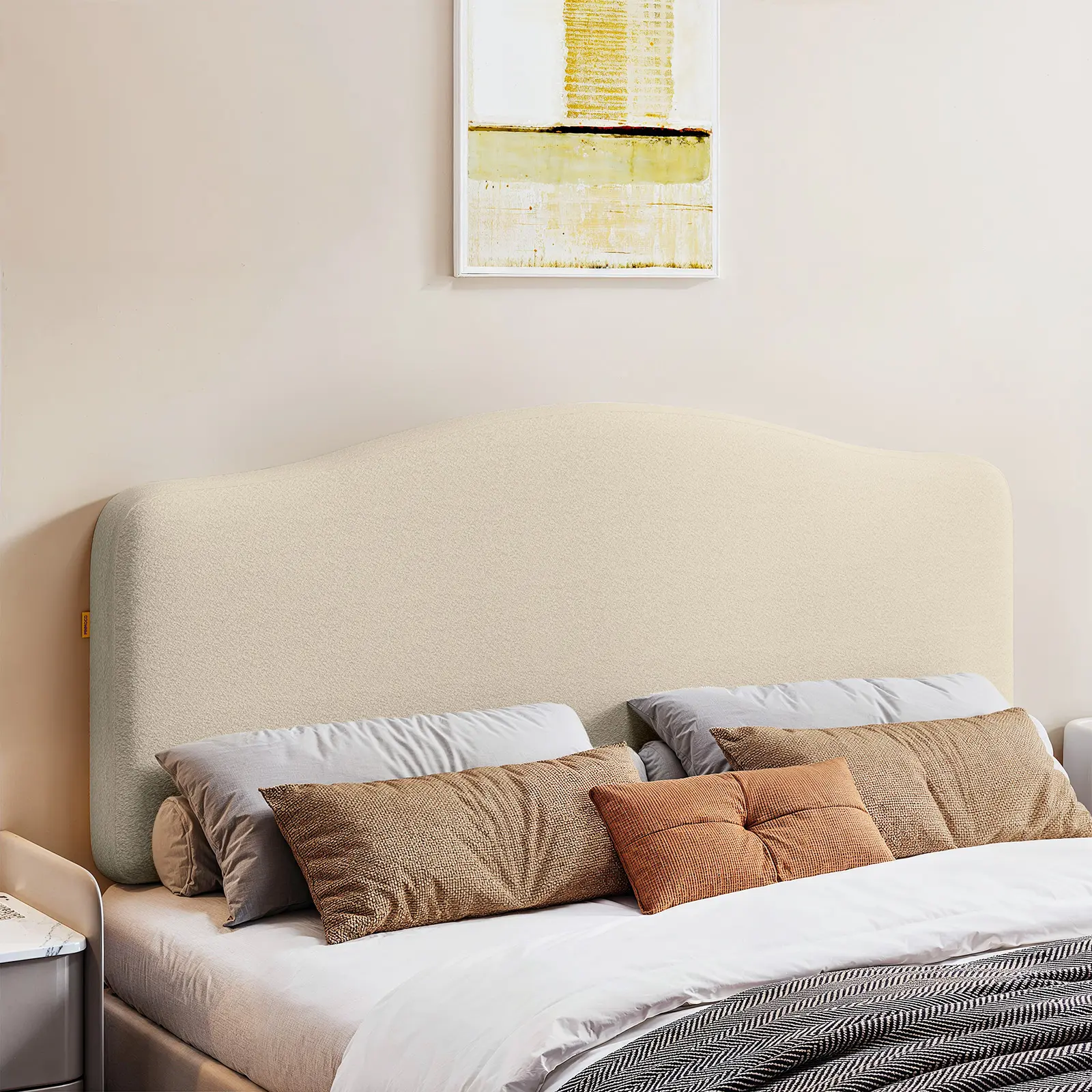 Pinmoco Upholstered Headboard for Bed, Height Adjustable and Memory Foam Arc-shaped Head Board【Headboard Only】