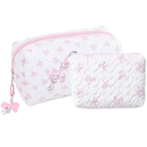 Cotton Puffy Makeup Bag, Coquette Cosmetic Bag, Cosmetic Pouch for Women and Girls, Aesthetic Organizer Bag, Cute Flower Travel Toiletry Bag, Perfect Gift