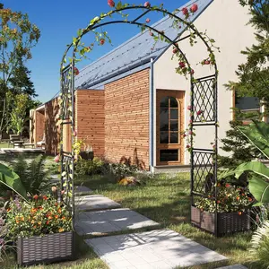 Metal Garden Arbor Arch Trellis with 2 Planter Boxes – Weather-Resistant PE Coated Decorative Archway for Climbing Plants, Weddings, Lawn, Yard & Backyard