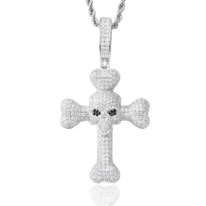 【#P704】skull cross pendant UCCIYO S925 Sterling Silver Synthetic Moissanite Pendant Necklace for Women Men Hip Hop Jewelry Gift