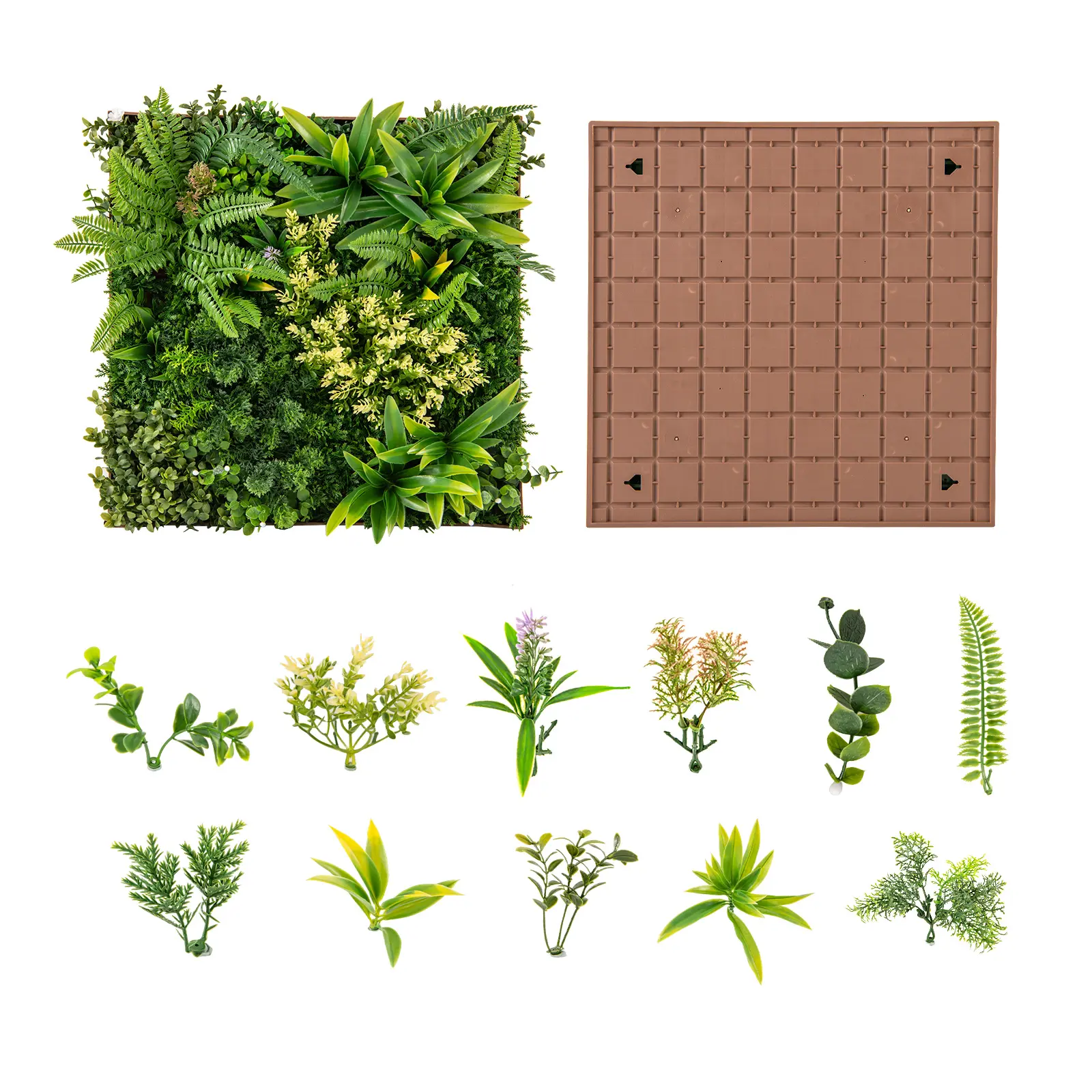 COSTWAY - 20" x 20" 3D Hanging Greenery Hedge with 11 Types of Mixed Faux Plants for Indoor Outdoor