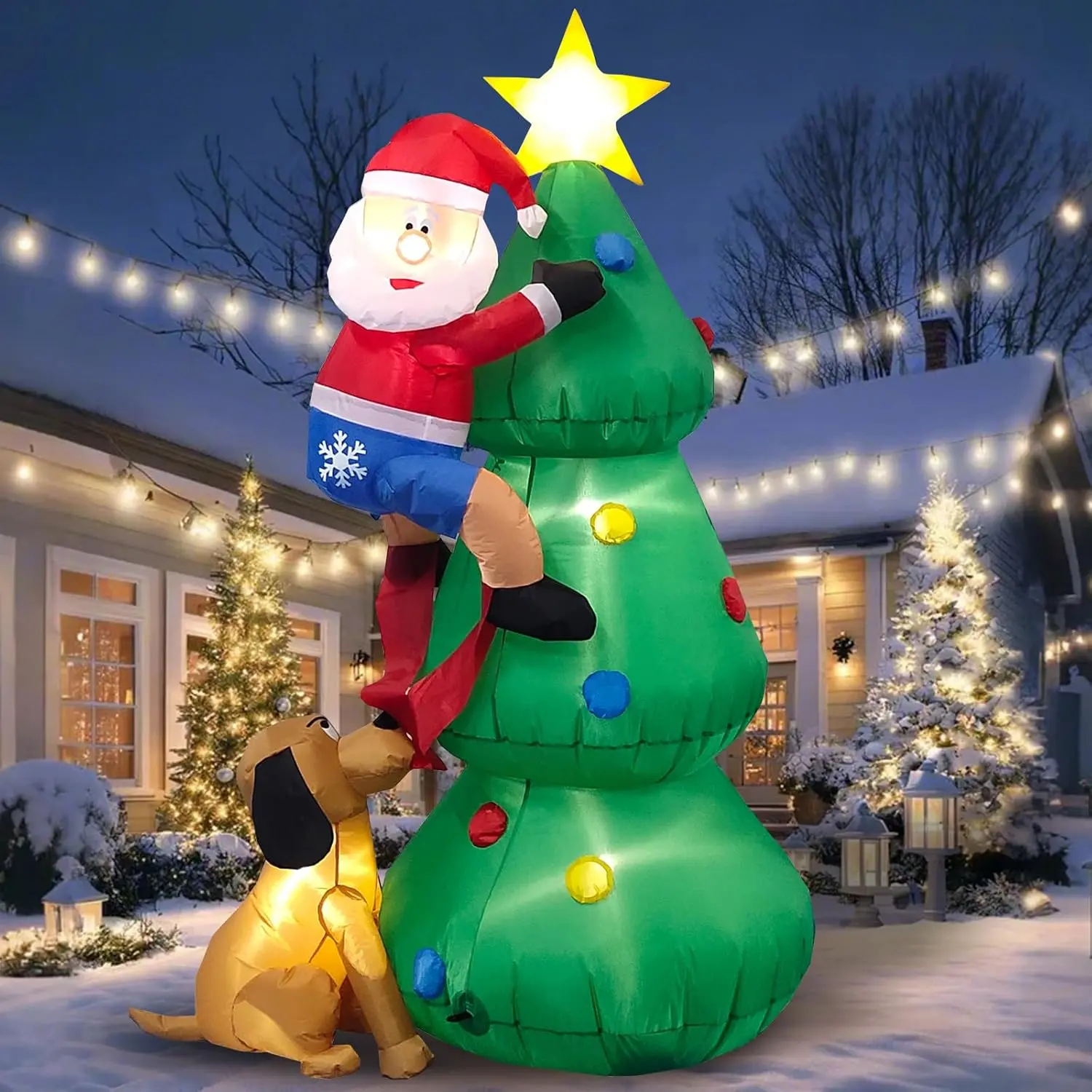 6 FT Tall Christmas Inflatables Outdoor Tree Santa Dog Decoration | Built-in LEDs, Giant Funny Merry Xmas Blow Up Yard Lawn Inflated Decor, Waterproof Fabric, Windproof Kit for Winter Vacation Colorful Magical halloween molds
