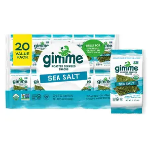 Gimme Seaweed Organic Premium Roasted Seaweed Snacks Sea Salt 20 Count Keto Vegan Gluten-Free Omega3s Iodine Healthy On-The-Go Snack for Kids and Adults