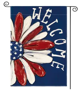 Patriotic 4th of July Garden Flag 12x18 Inch Double Sided Durable Polyester Fabric Memorial Day Floral Welcome Daisy Yard Outdoor Decoration Machine Washable