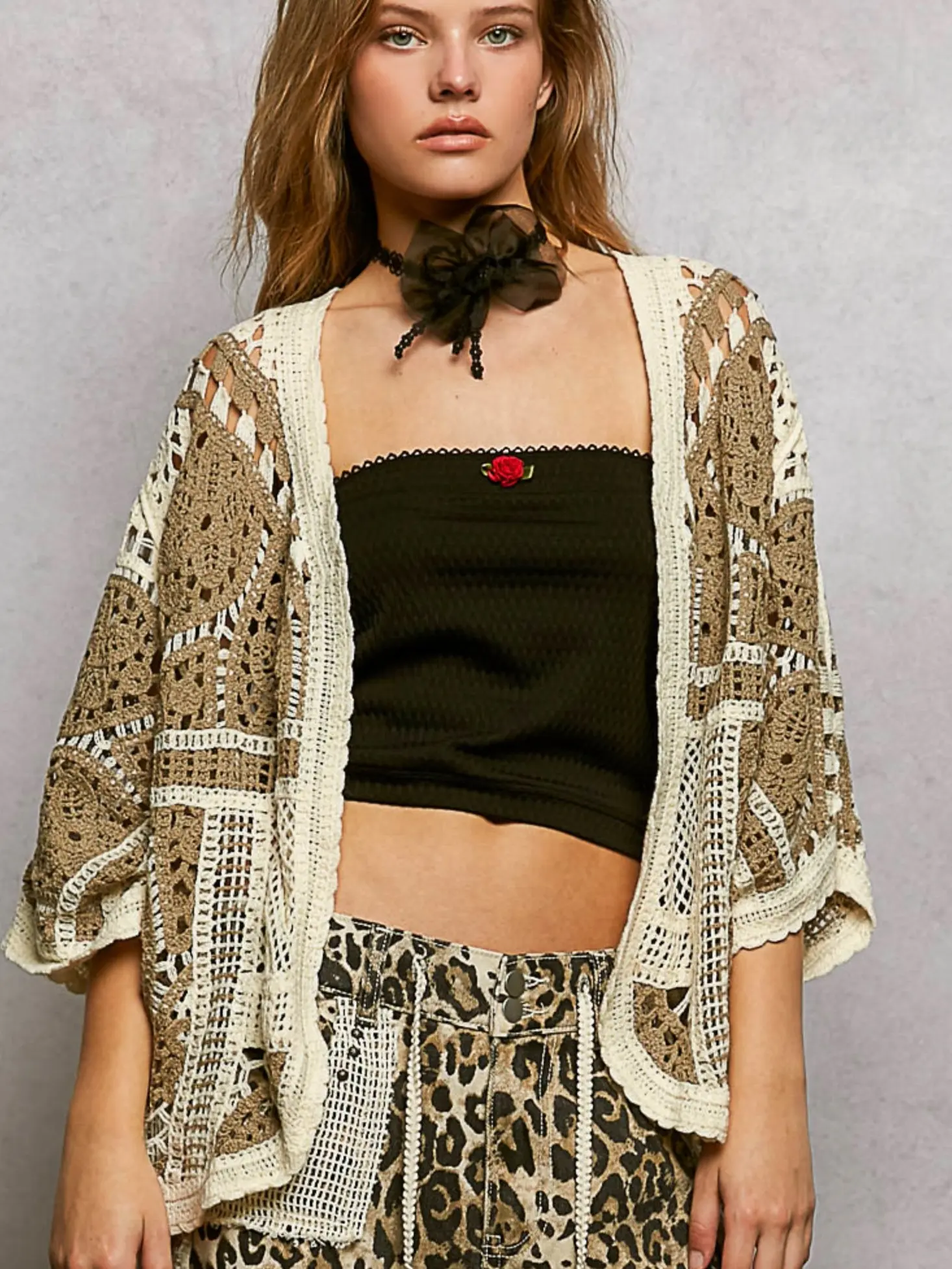 POL Womens One Size Floral Crochet Dolman sleeve Cardigan Sweater