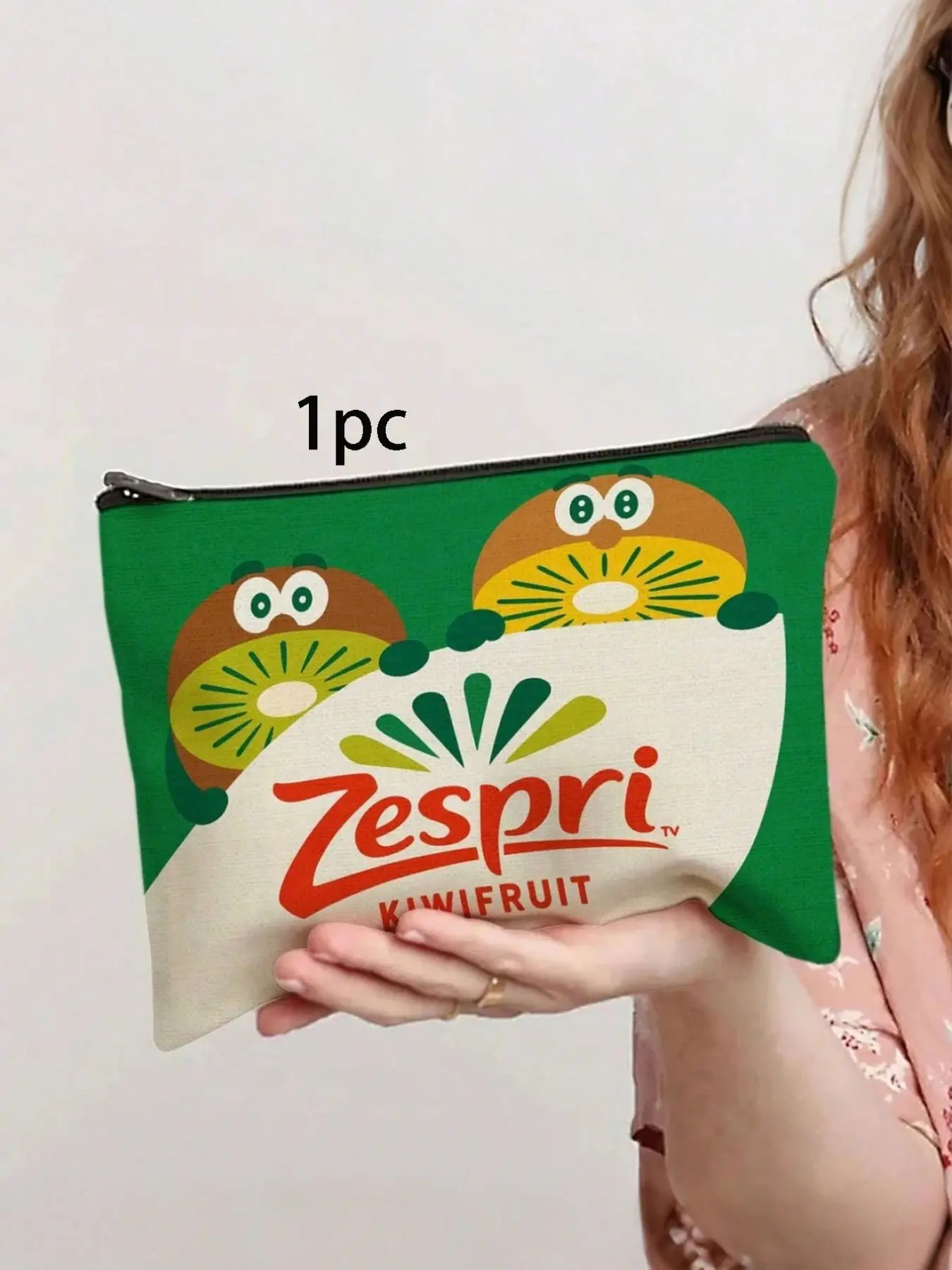 1pc Kiwi Brothers Cosmetic Organizer Bag - Cute Makeup Pouch With Zespri Kiwifruit, Beige Makeup Case For Women, Travel-Friendly Makeup Storage For Lipstick, Brushes, Beauty Products - Ideal Gift For Kiwi Lovers, Brush Holder, Whimsical Print